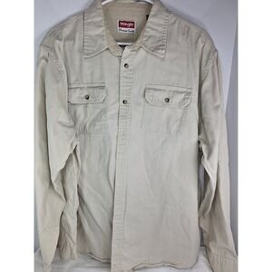 Wrangler Premium Quality Mens XL Khaki Tan Cotton Twill Long Sleeve Button Shirt